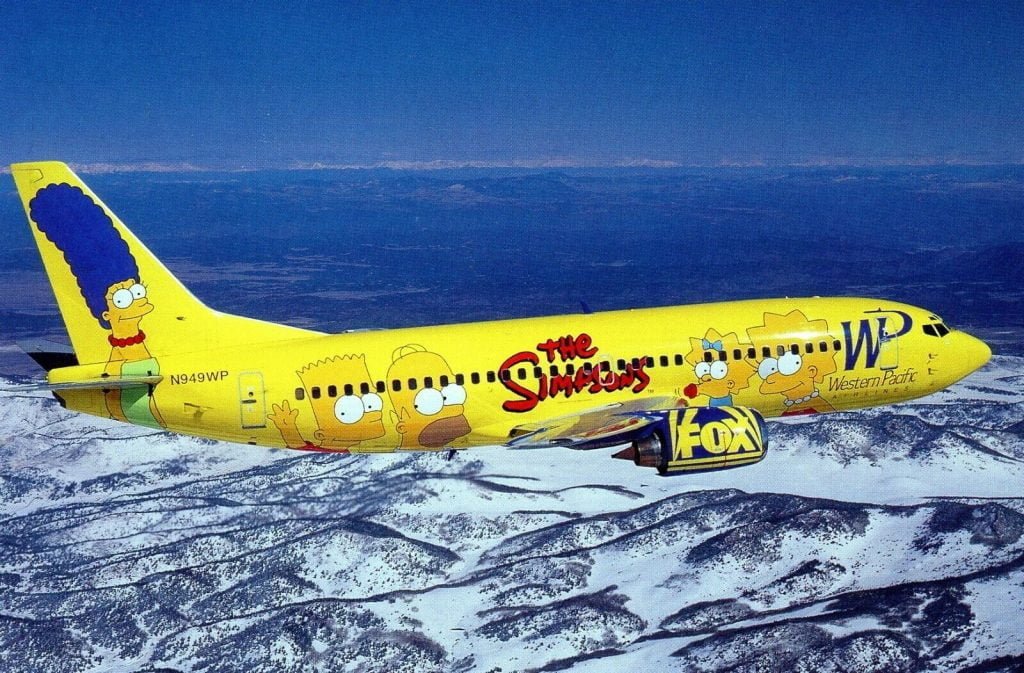 1995 Western Pacific Airlines 737 Postcard Simpsons N949WP
