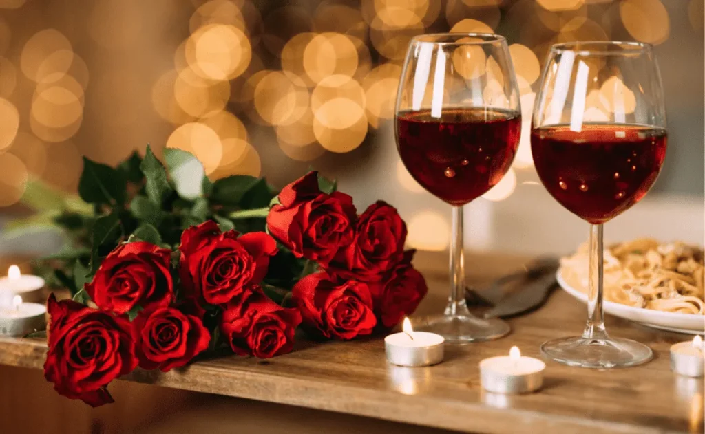 cena romántica con vino